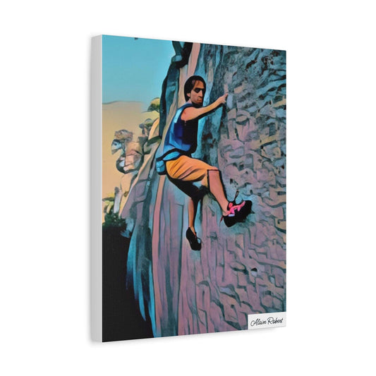Watercolor canvas of Alain Robert Rock Climbing