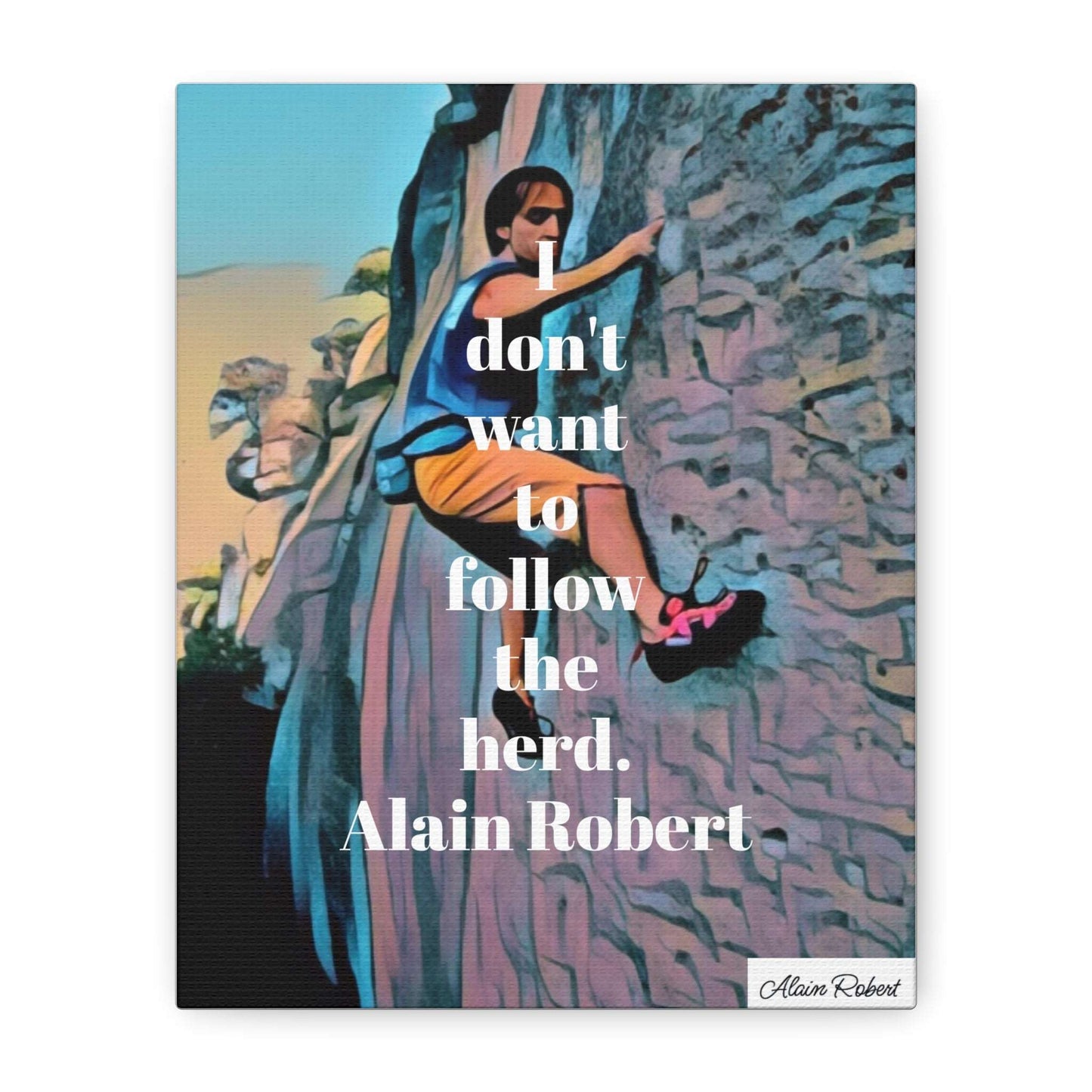 Quoted watercolor canvas of Alain Robert